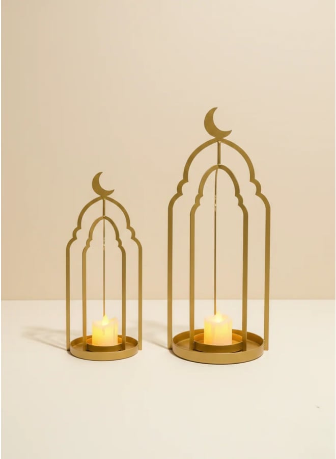 طقم حوامل إضاءة رمضان متوسط: 16 × 12 / كبير: 30 × 12 سم -ذهبي